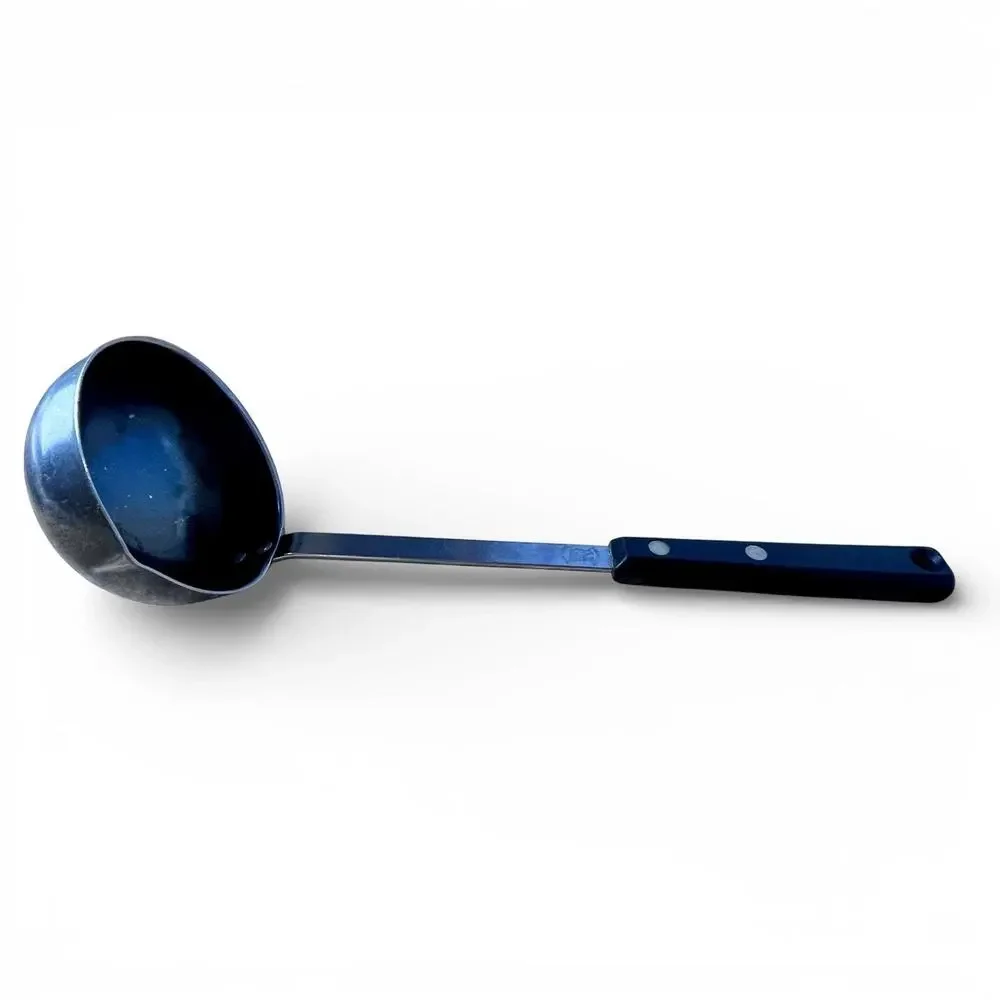Vintage EKCO Forge Mid Century Stainless Ladle Black Handle Pour Spout 11” USA